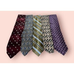 Lot Of 5 Mens Ties Neckties Multicolors Geometric Stripe Purple Mauve Green Blue